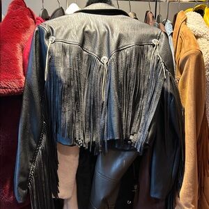 Black Fringe Leather Moto Jacket